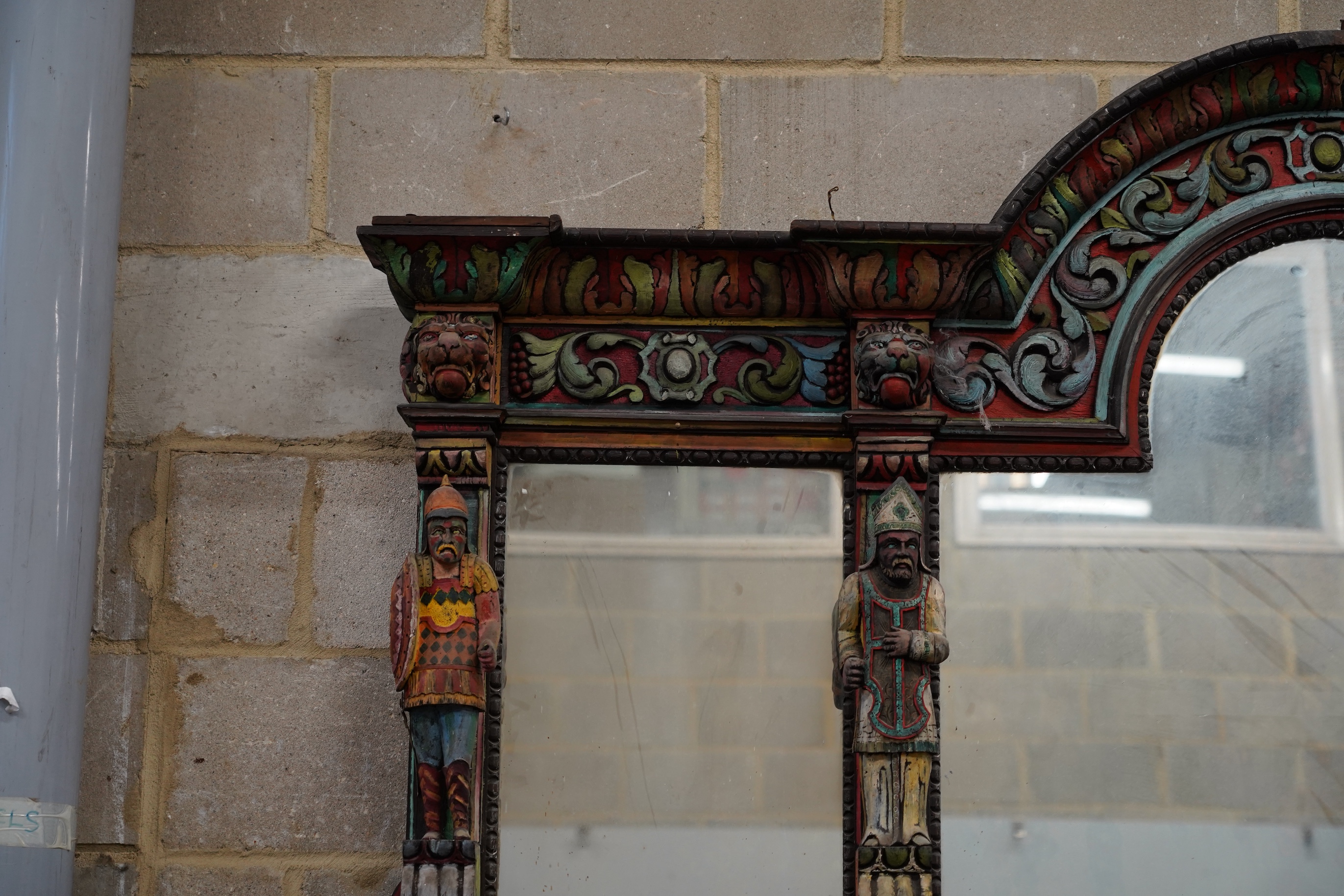 John Bratby (1928-1992): A monumental mirror backed buffet sideboard, polychrome decorated by the artist